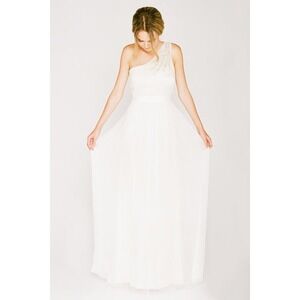 Saja Grecian One Shoulder Wedding Dress Ivory 100% silk Pleated Maxi Gown 8